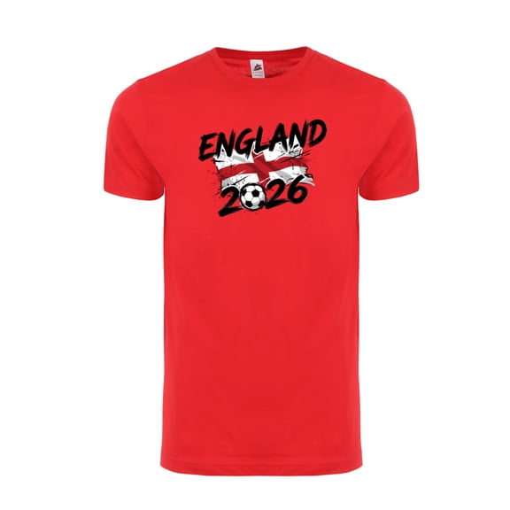 England Soccer T-Shirt WC 2026 | England Football Fan Shirt | Adult Unisex Cotton Tee - Red - S