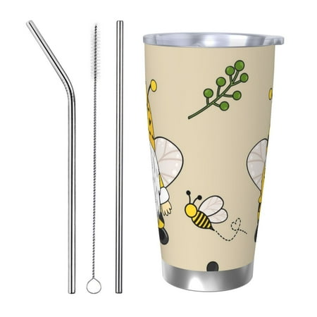 

Logiee Gnomes Bees And Sunflowers Print 20OZ Car Cup with Lid Stainless Steel Vacuum Insulated Double Wall Travel Tumbler Durable Insulated Coffee Mug Thermal Cup with Straw-Straw Three-piece Set
