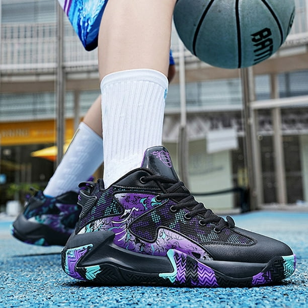 Destyer Man Basketball Shoes Breathable Sneakers Training Athletic Anti Skid High top Couple Professional Sport Running Black Purple 45 Walmart