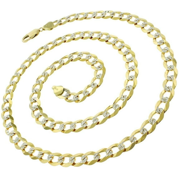14K Yellow Gold 8mm Solid Cuban Diamond Cut Chain, FREE Microfiber Cloth, Curb Pave Link Mens Womens Necklace, Giorgio Bergamo