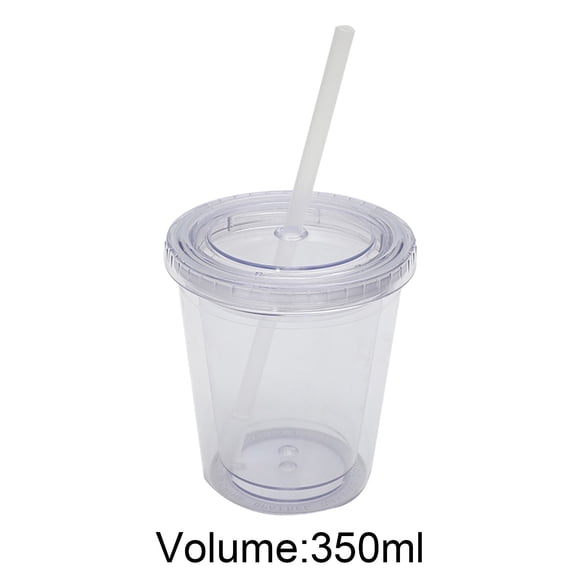 Clear 12oz/350ml Double-Wall Tumbler with Lid & Straw, Reusable AS Plastic Iced Coffee Mug for Travel, Home & Office