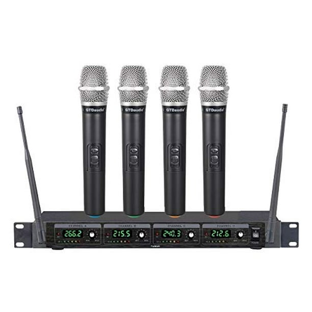GTD Audio 4 Handheld Wireless Microphone Cordless mics System, Ideal for  Church, Karaoke, Dj Party, Range up to 300 ft,