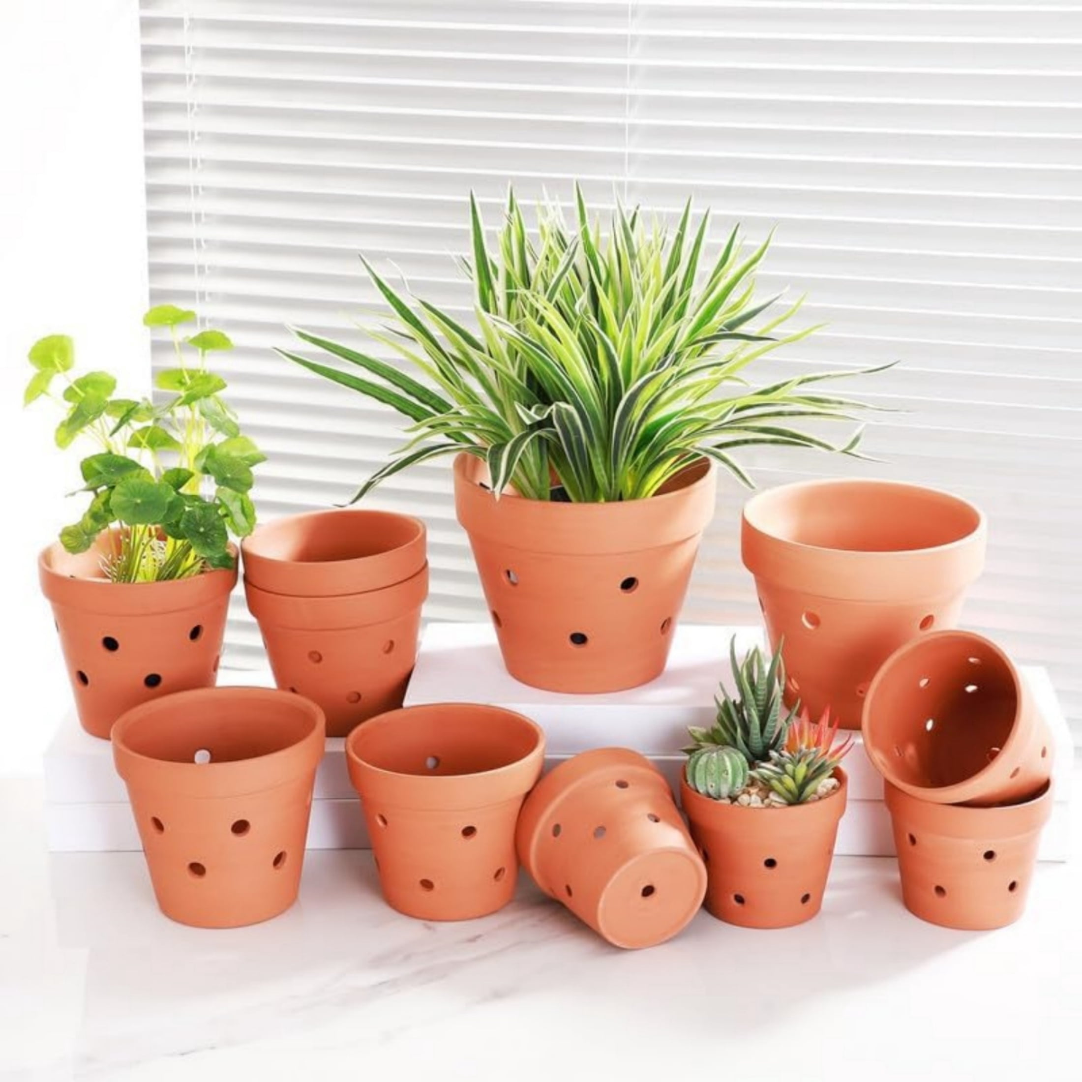 8 Pcs 4.5 Inches Terracotta Orchid Pots with Holes