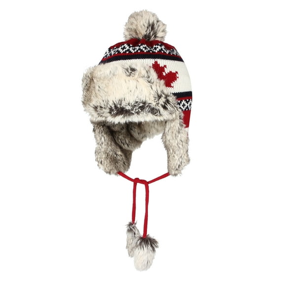 WITHMOONS Fleece Maple Fair Isle Knit Beanie Hat Earflaps Cap FZ70021 (Wine)