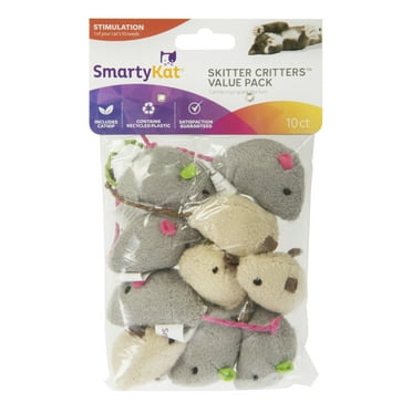 SmartyKat Skitter Critters Value Pack, Soft Plush Catnip Filled Mice Cat Toys, 10 Count