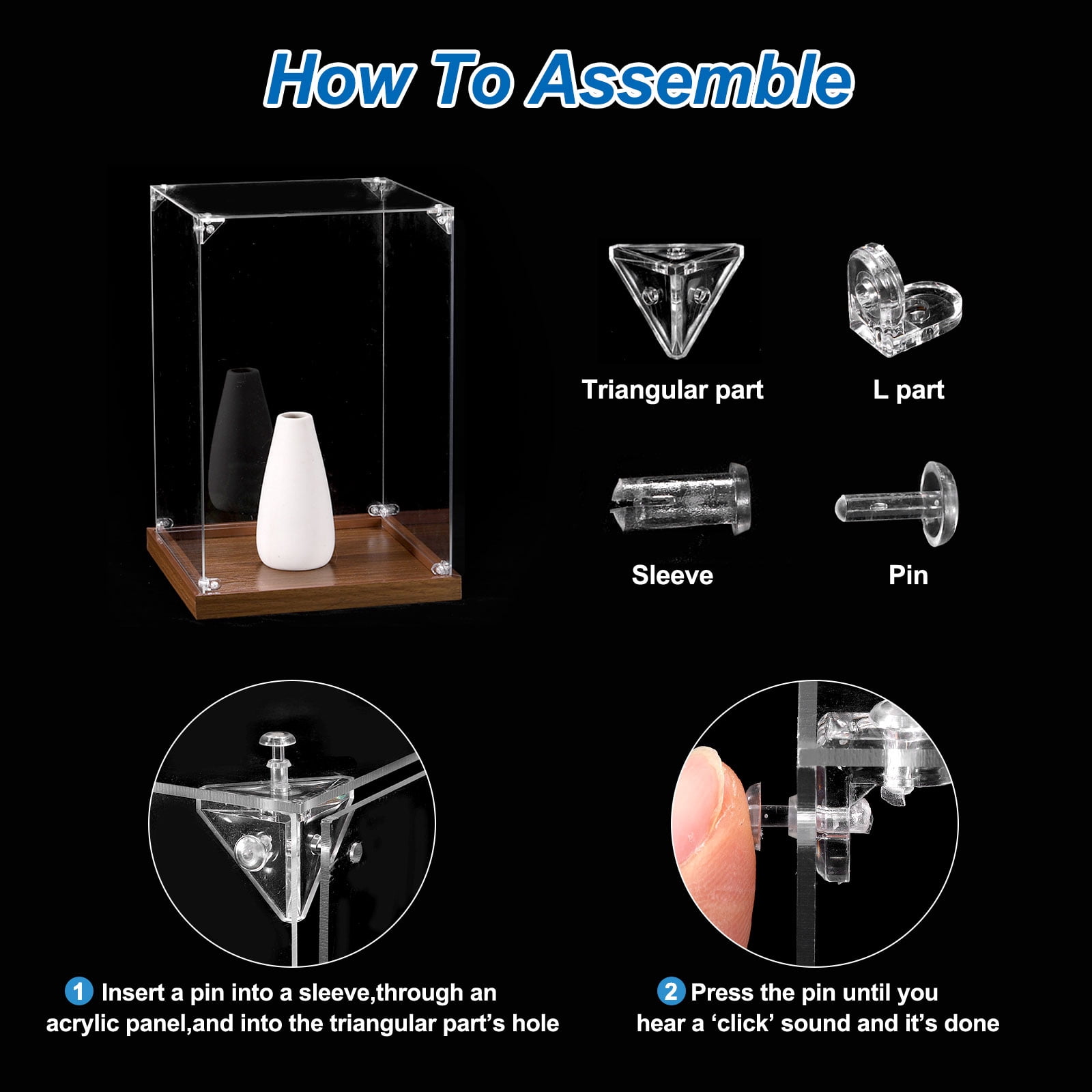 Unique Bargains Acrylic Display Cases Display Box Assemble Dustproof Box 8"x8"x12"