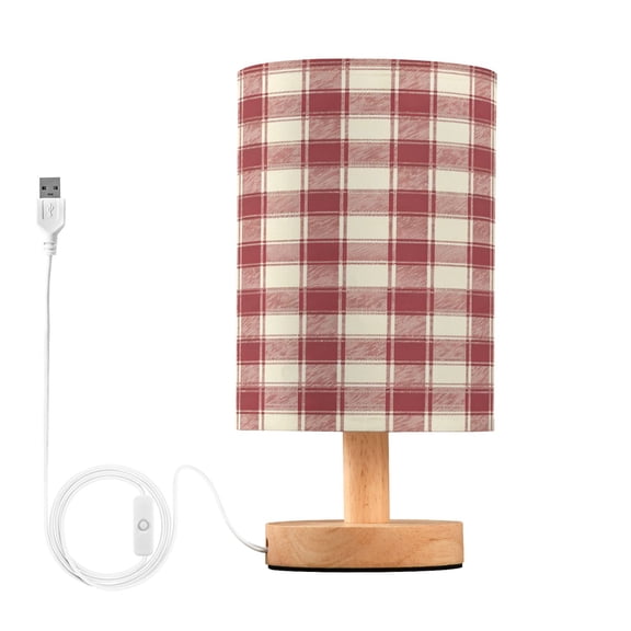 Red Checkered Table Lamp, Fully Dimmable Nightstand Lamp with USB and Linen Fabric Shade, Modern Gifts for Bedroom, Living Room, Office