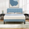 thumbnail image 3 of VECELO Full Size Bed Frame, Modern Upholstered Platform Bed Frame with Adjustable Headboard, Wooden Slats Support/No Box Spring Needed, Light Blue, 3 of 13