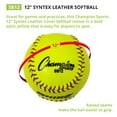 thumbnail image 2 of Champion Sports 12" Syntex Leather Cover Softballs - Cork Core - Medium Compression - NFHS Approved - Raised Seams - Optic Yellow - Pack of 12, 2 of 7