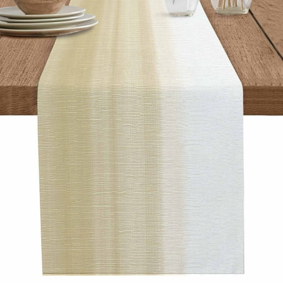 nqOlkjepod Beige White Stripes Table Runner 72 Inches Long Farmhouse Dress Scarves, Farmhouse Modern Gradient Lines Dining Tablerunner for Coffee Table/Kitchen Island/Party Décor, 14" x 72"