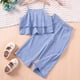 thumbnail image 2 of Odeerbi 1-13 Años Conjunto de Verano Para Niñas Camisola Con Volantes de Algodón Pantalones de Pata Ancha Conjunto de Dos Piezas Camiseta de Rayas Onduladas Pantalones Sueltos Conjunto, 2 of 7