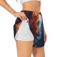 thumbnail image 1 of Balery Red And Blue Fire Lion Pantalones cortos deportivos para mujer con forro y dos bolsillos, elásticos, para entrenamiento, gimnasio, yoga-Small, 1 of 7