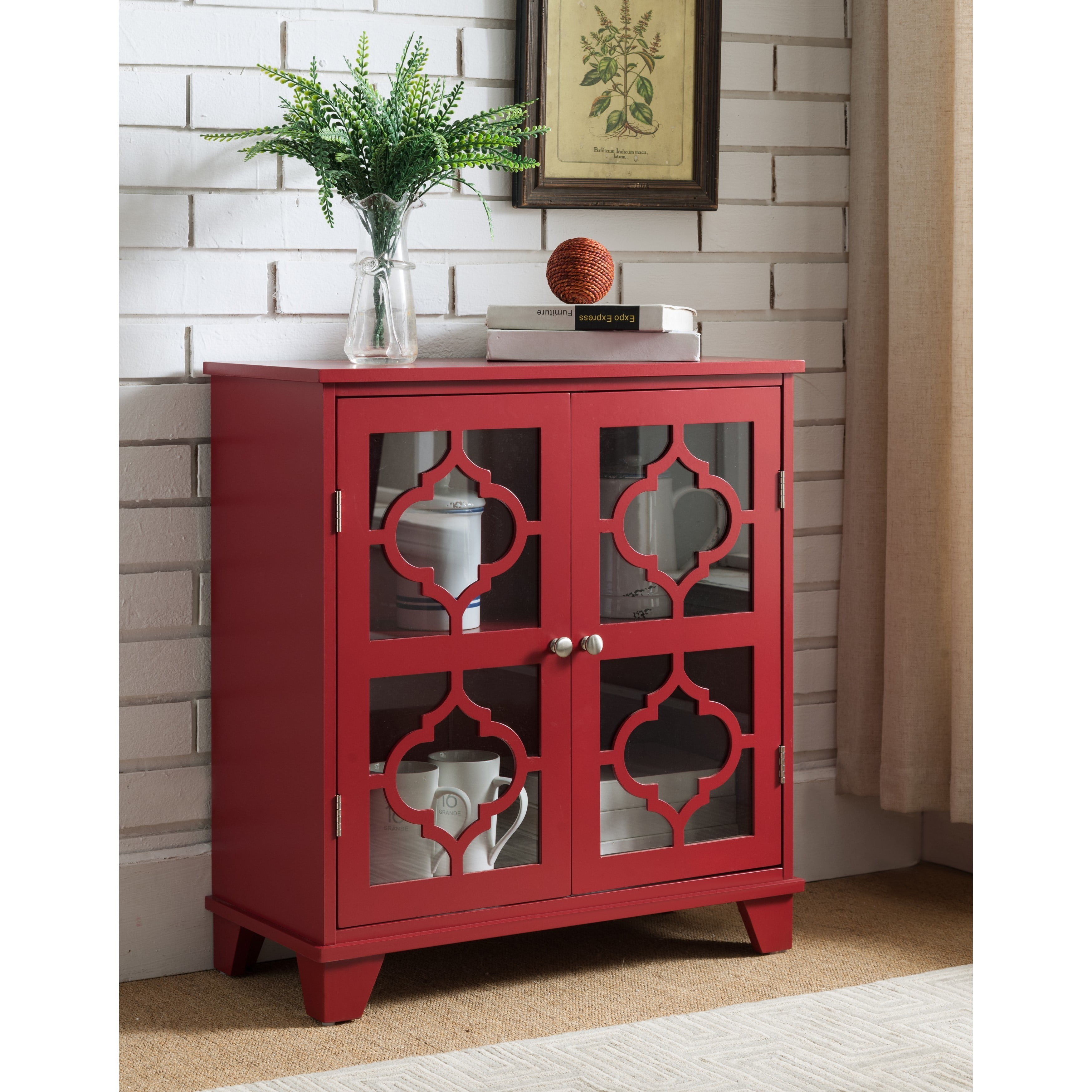 K B Furniture Red Wood 2 Door Storage Cabinet