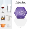 thumbnail image 6 of Vsdgher Snowfall Sky White Purple Leather Coasters for Drinks, Durable Drink Coasters 4 Set for Tabletop Protection, Luxurious Home Décor and Housewarming Gift-Hexagon, 6 of 6