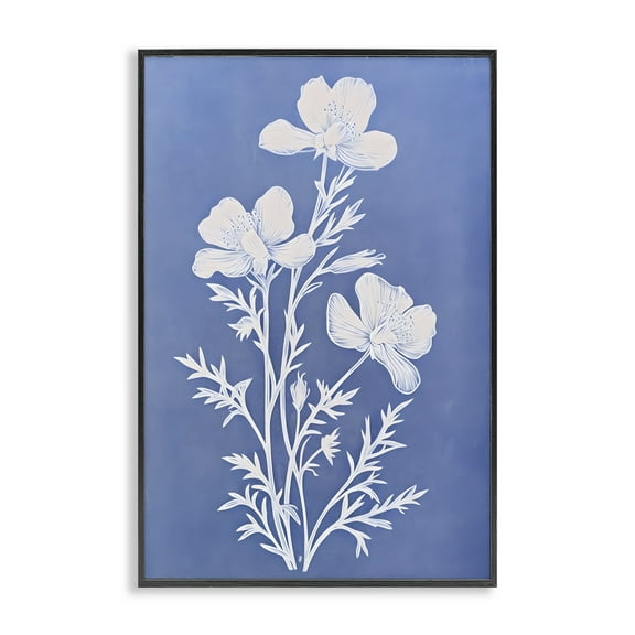 Stupell Industries Cerulean Blue Blooms Botanical & Floral Painting Black Framed Art Print Wall Art, 12 x 18