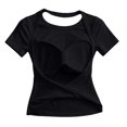 thumbnail image 6 of Womens Summer Yoga Shirts Cap Sleeve Crew Neck Open Back Cutout Crop Tops Cross Wrap Hem with Built-in Support Bra Stretchy Breathable Slim Fit Athletic Running Gym Tees Black S, 6 of 9