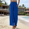 thumbnail image 5 of Audhol Pull Up Pants for Women Elastic Waist Women's Daily Elastic Waist Straight Solid Color Palazzo Pants Casual Wide Leg Long Lounge Pant Trousers Wide Leg Pants Woman Blue XL, 5 of 5