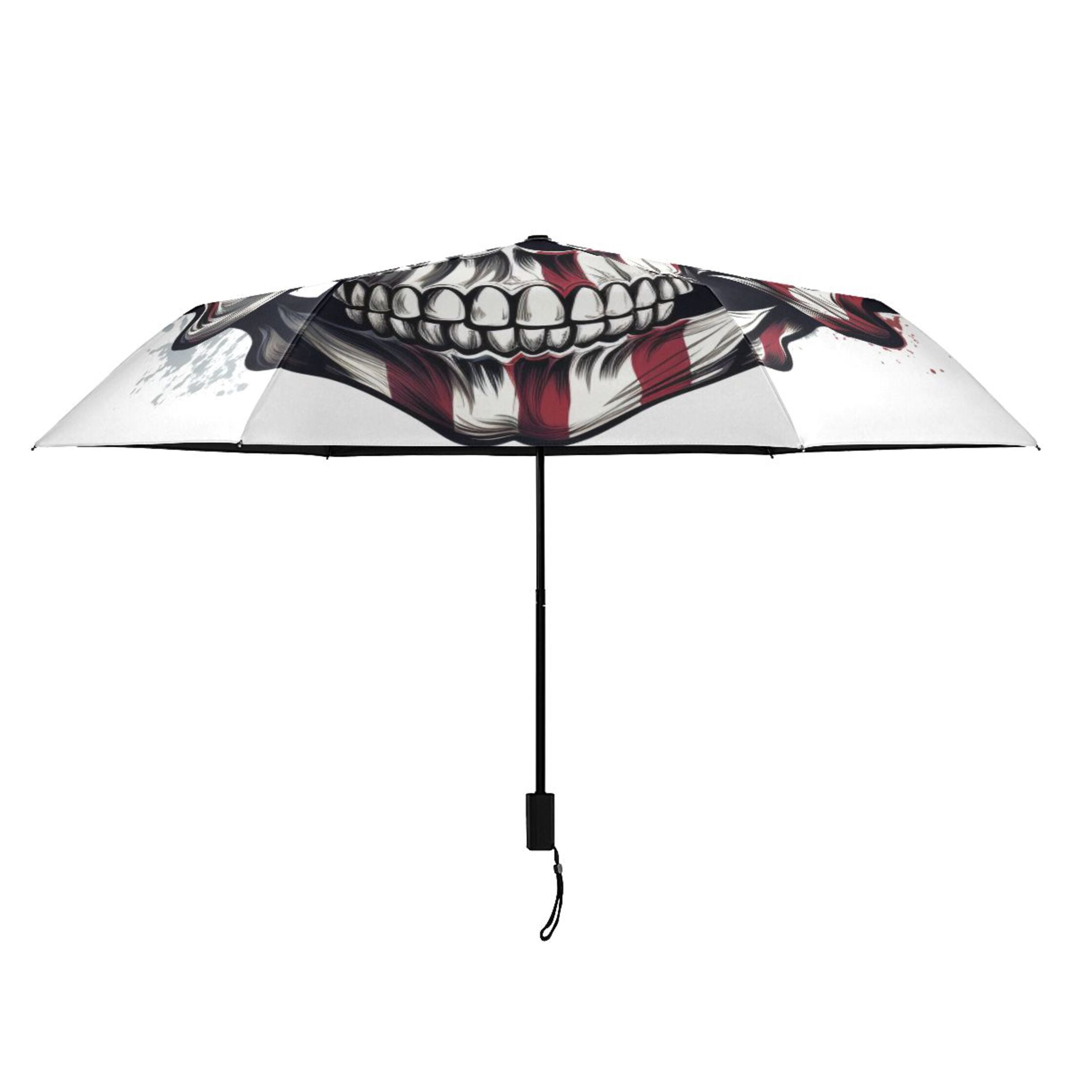 American Flag Skull Compact Sun Umbrella Windproof Travel Umbrellas for Rain Strong Portable UV Protection