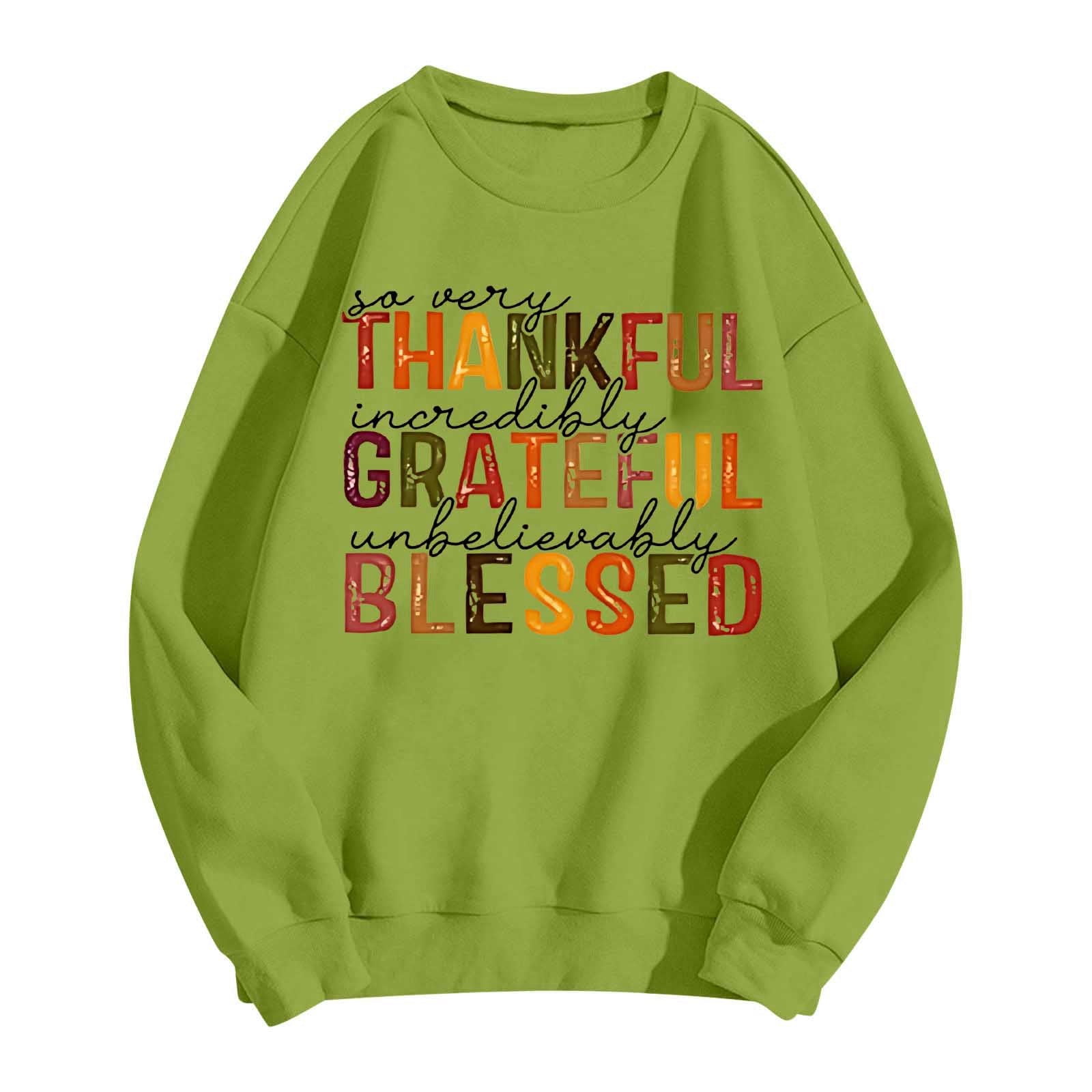 Thanksgiving Oversize Women Long Sleeve Crewneck Sweatshirts Letter Printed Lightweight Loose Sweatshirts Blouse Top Mens Long Sleeve Shirt Zip Hoodie Pocket Women Knit Sweater Pants Set Front Zip
