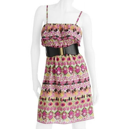 Susie Rose Juniors' Plus Woven Belted Ruffle Tube Dress