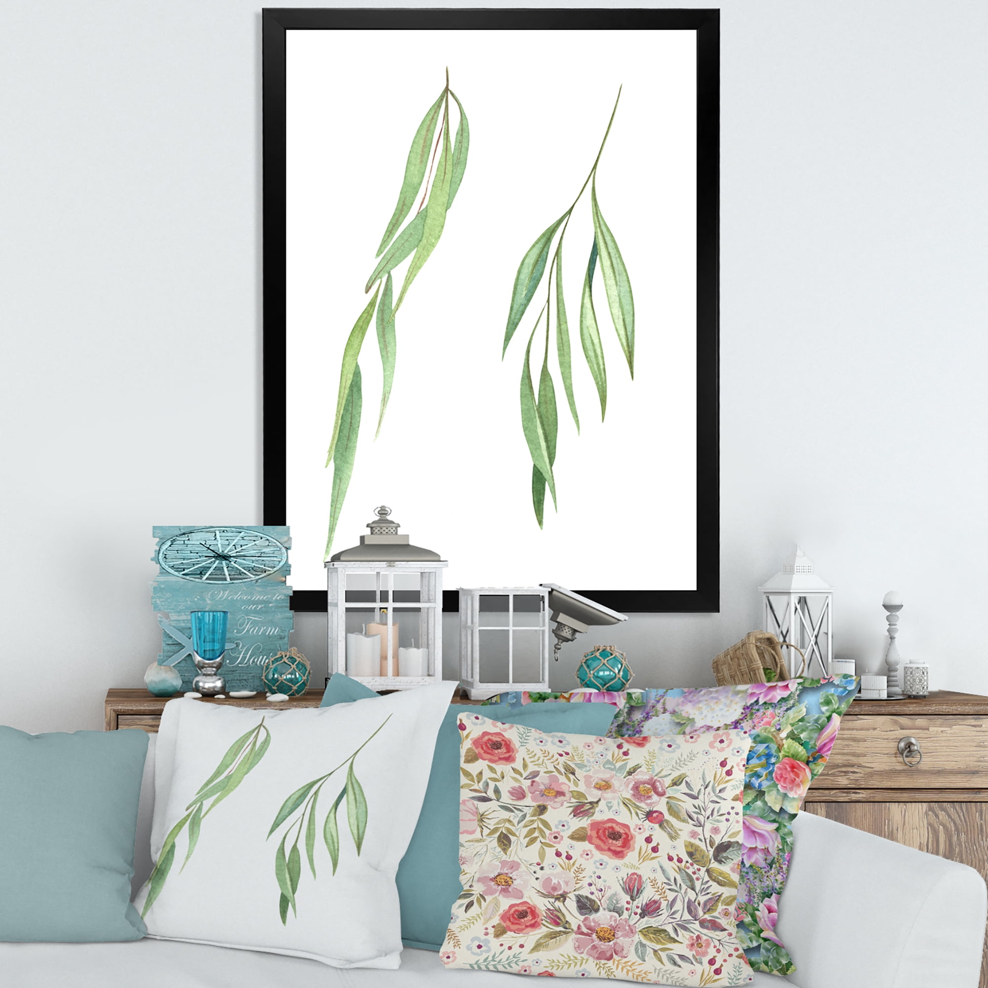 Designart 'Two Willow Branches On White' Farmhouse Framed Art Print