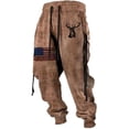 thumbnail image 4 of Bibifish Mens Fall Casual Graphic Print Drawstring Elastic Jogger Pants Retro Washed Outdoor Travel And Sports Sweatpants With Belt Design, 4 of 4