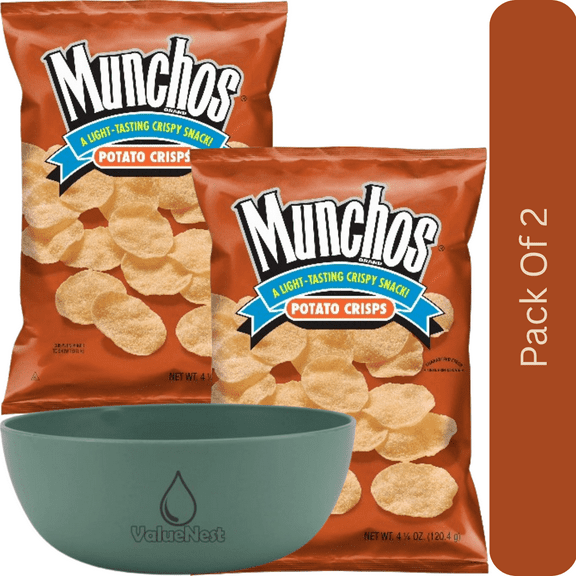 Munchos Classic Potato Snack Chips, Light & Crispy, 4.25 oz Bag with olive green bowl by ValueNest