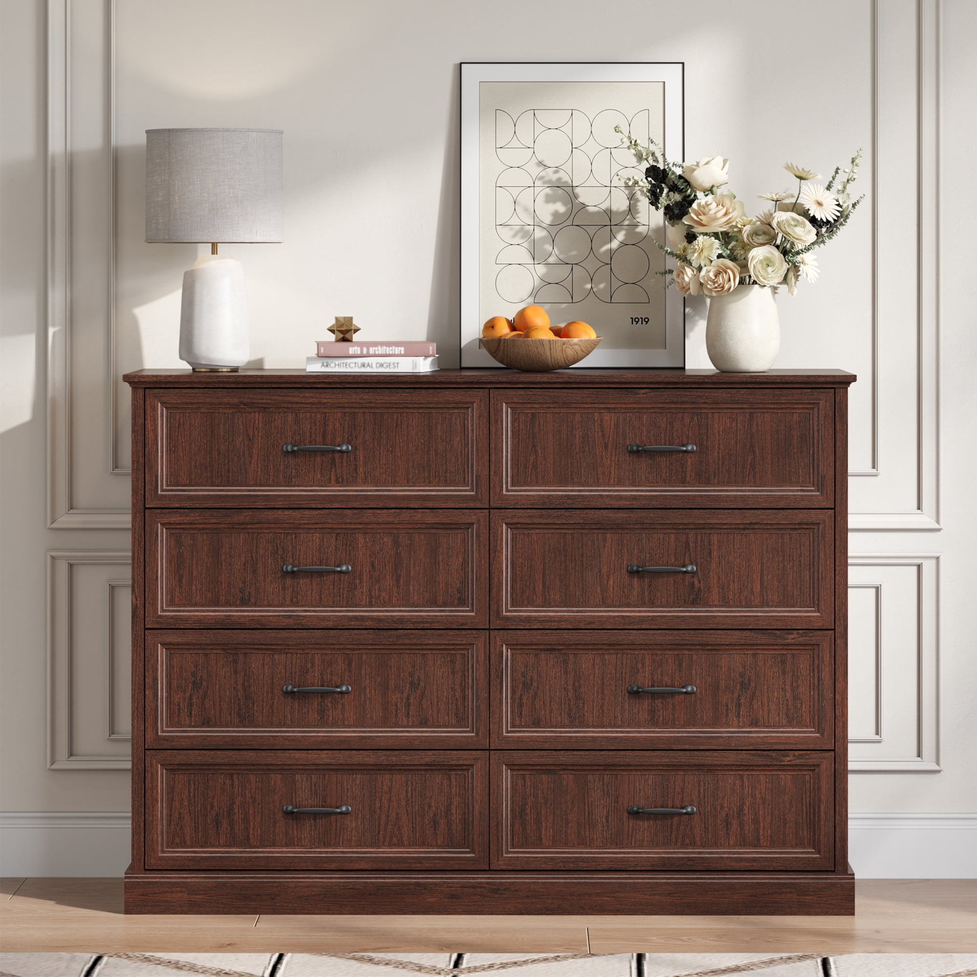 YouTrend Rustic 8-Drawer Wood Dresser, Large Storage Chest Organizer with Metal Handles for Bedroom, Living Room, Farmhouse Style Furniture,Brown