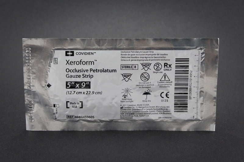 Xeroform 8884433605 (Set of 2) Xeroform Occlusive Petrolatum Gauze Strip, 5 in. x 9 in
