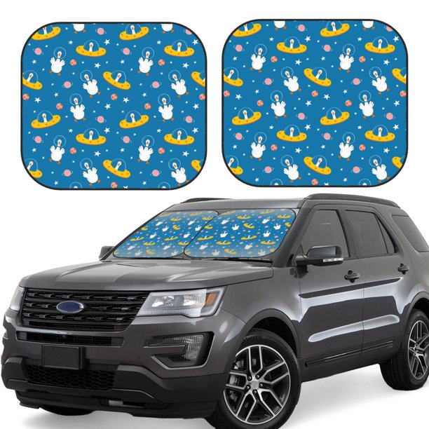 Balery Cartoon Goose Parasol para parabrisas de coche de 2 piezas | Parasol plegable para parabrisas delantero de coche para la mayoría de sedanes-Medium