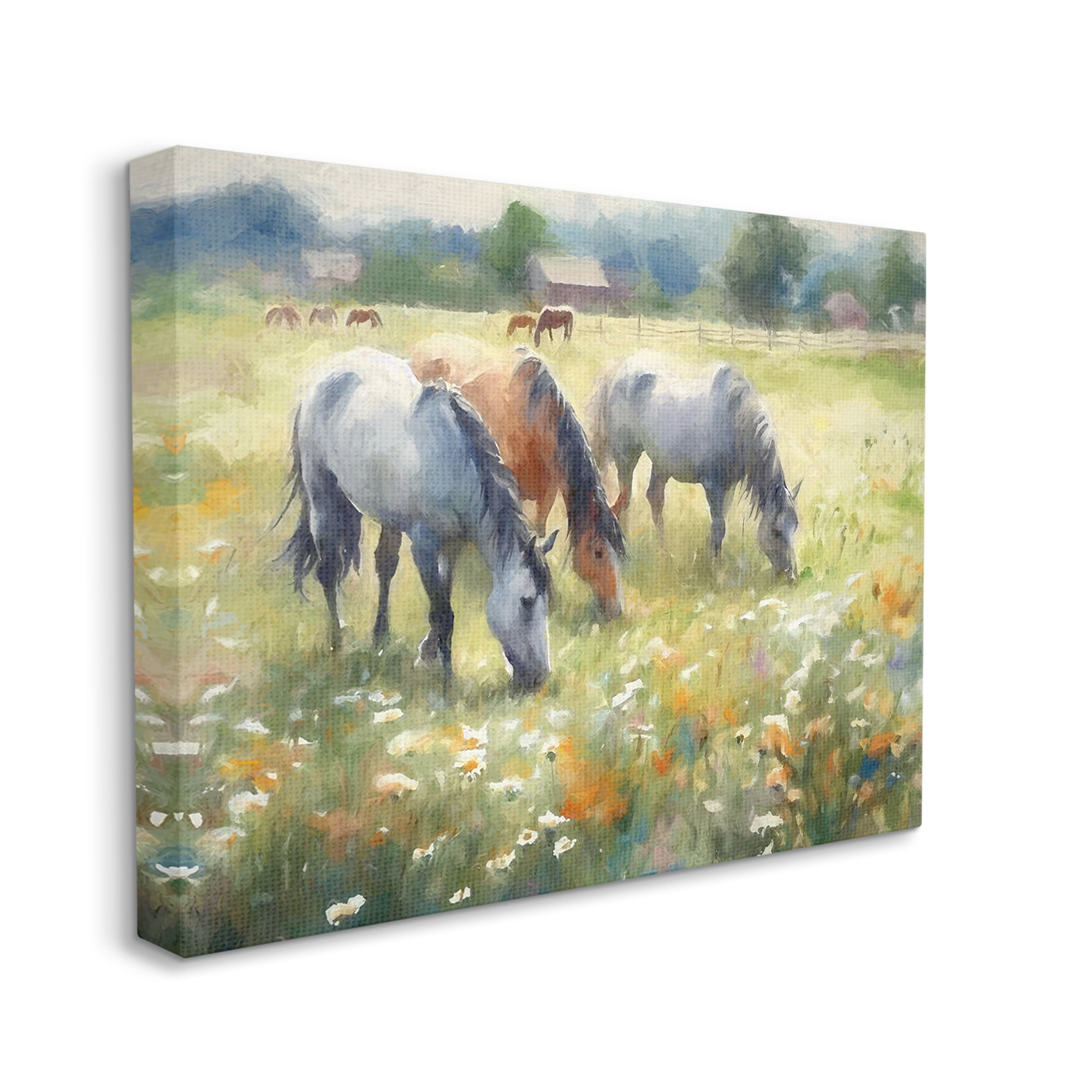 Stupell Industries Grazing Horses in Pasture Animals & Insects Painting Gallery Wrapped Canvas Art Print Wall Art, 40 x 30