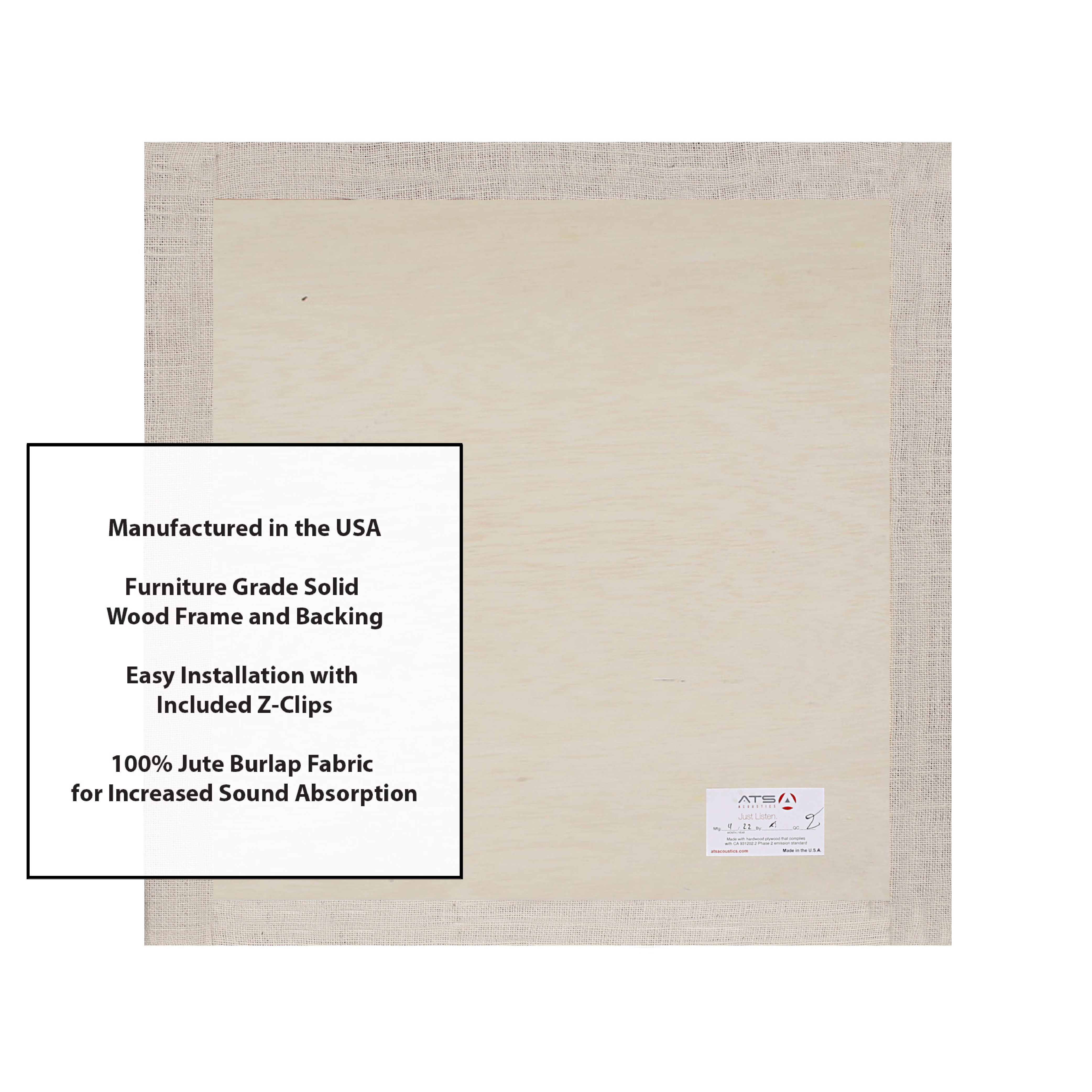 ATS Acoustics Sound Absorbing Acoustic Panel 24" x 24" x 2" Beveled Edge (Ivory)