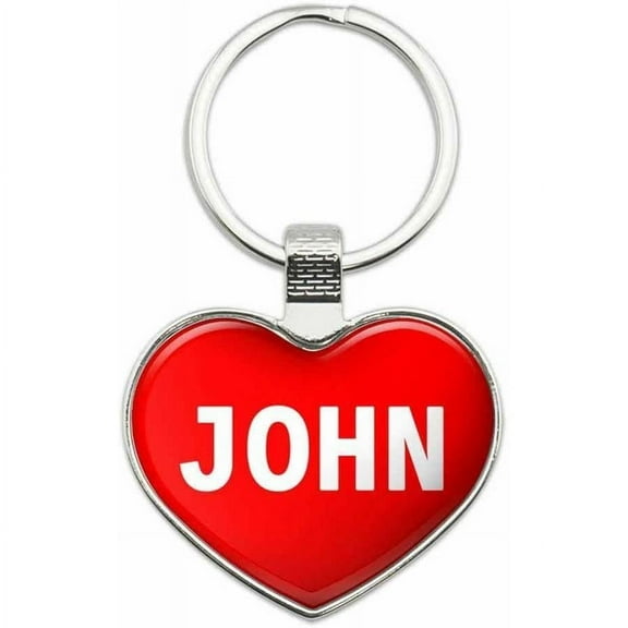 John - I Love Name Metal Heart Keychain Key Chain Ring, Red