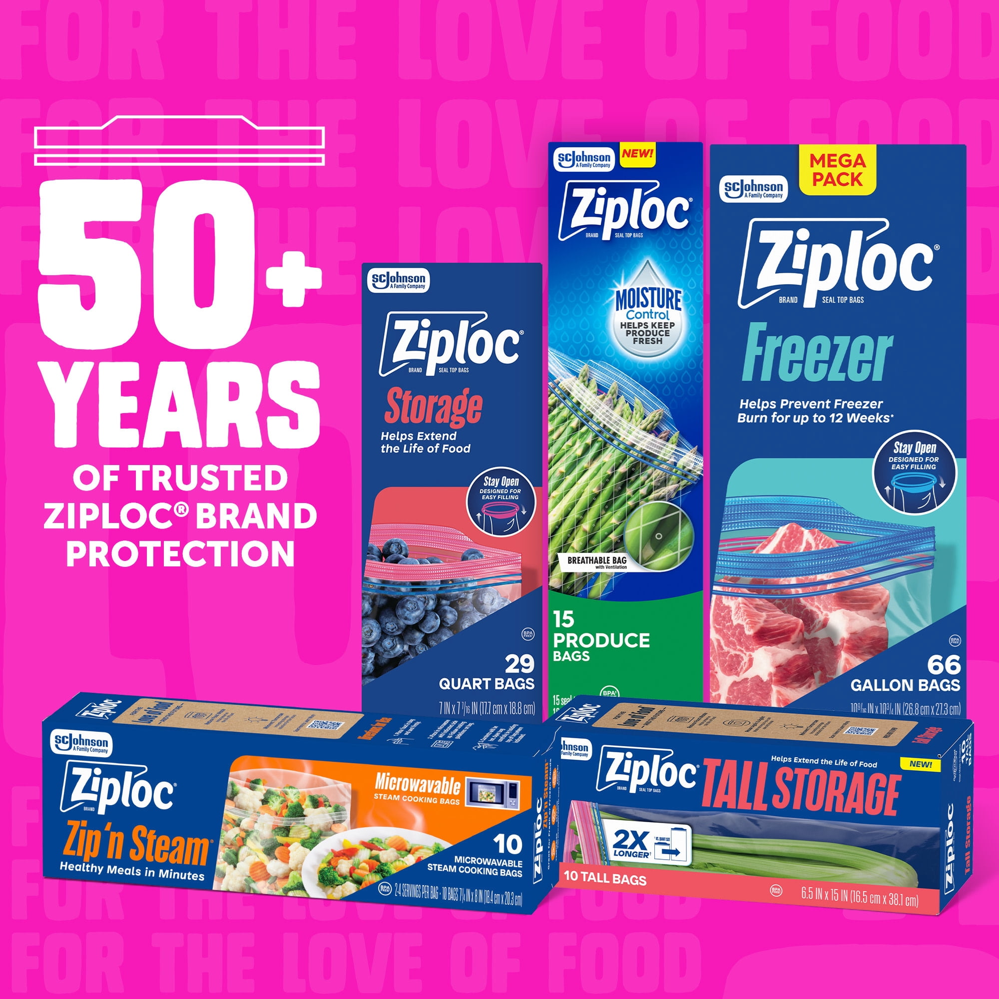 Ziploc® Brand Tall Storage Bags, Seal Top Closure, 10 Count
