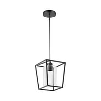 Black Pendant Light, Iron Cage Metal Lighting with Glass Shade - Vintage Minimalist Hanging Lights for Kitchen Island, Dining Room, Bedroom - Adjustable Height