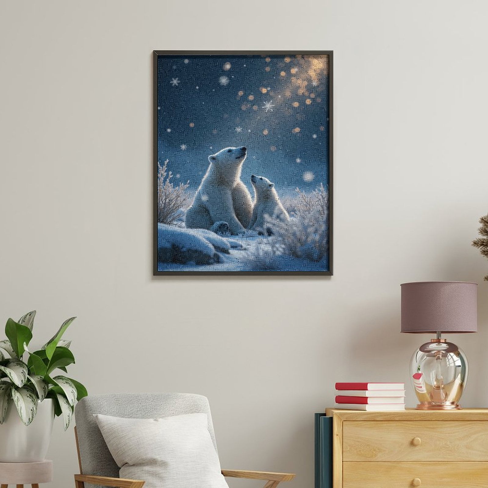 Paint by Numbers Kit for Adults, Polar Bears Snowy Night Paint by Numbers, Easy Paint by Numbers Kit for Adults Beginner, DIY Adult Paint by Number Kits on Canvas, Home Decor