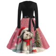 thumbnail image 2 of Women's Casual Fashion Print Long Sleeve V Neck Dress with AI Christmas Theme, Retro Party Casual Dress for Fall and Winter, Versatile and Chic Holiday Attire,Pink,3XL, 2 of 4