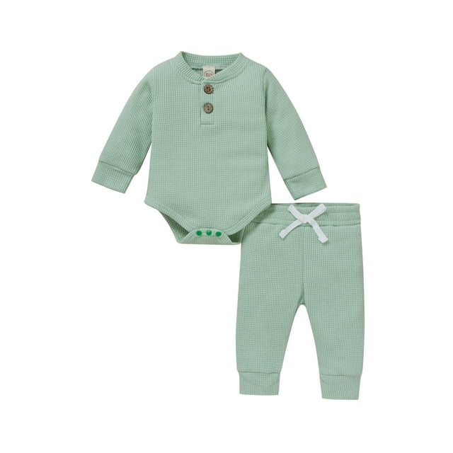Gupgi Ensemble 2 Pcs pour Tout-Petit, Barboteuse à Manches Longues à Col Henley + Pantalon Décontracté