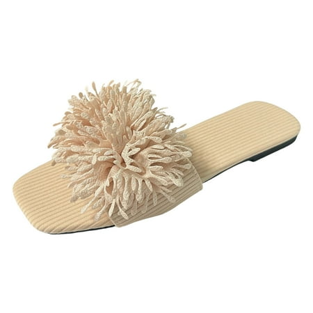 

Mnyotv Comfortable Walking Sandals Women Shoes Flat Slippers Fashionable Flower Square Toe Slippers Seaside Beach Shoes Sandals Beige 40