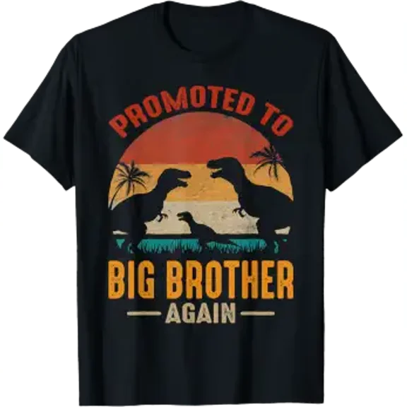 Promoted To Big Brother Again Dinosaur Family Gift T-Shirt, Size S-5XL