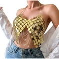 thumbnail image 6 of Women Sequin Tank Tops Triangle Bikini Halter Neck Bra Chain Tops Body Chain Top Glitter Sexy Vest Sliver Sparkly Dots Disco Nightclub Circle Chain Crop Top for Cocktail, Party, Club, 6 of 9