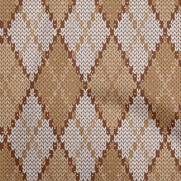 oneOone Cotton Flex Brown Fabric Argyle Diy Clothing Quilting Fabric Print Fabric By Yard 40 Inch Wide