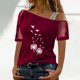 thumbnail image 3 of Gibobby Camiseta de manga corta para mujer Mujeres Impreso Hombro Tops Sexy Glitter Camisa manga corta Blusa Tops(Vino,M), 3 of 4