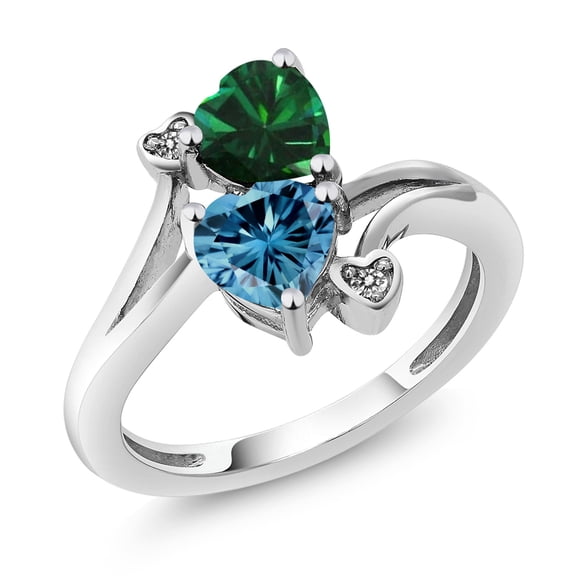 Gem Stone King 10K White Gold Diamond Accent Ring Nano Emerald Persian Blue Moissanite (1.53 Cttw)