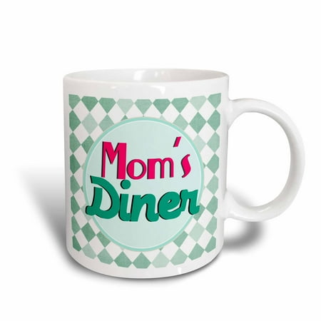 - 3dRose Moms Diner on aqua. Retro hot pink turquoise teal blue 1950s style 50s fifties kitchen Mothers day, Ceramic Mug, 15-ounce