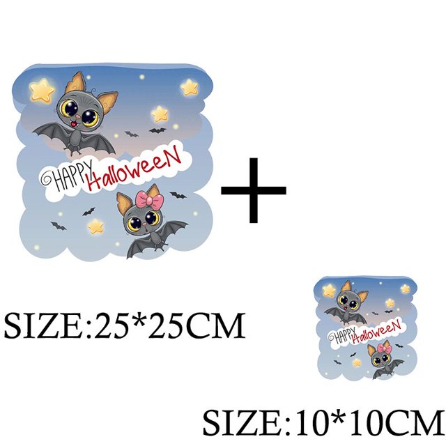 Parches de dibujos animados de murciélago, calabaza y Boo para ropa, pegatinas térmicas de transferencia de calor, DIY, camiseta para niños, apliques para planchar