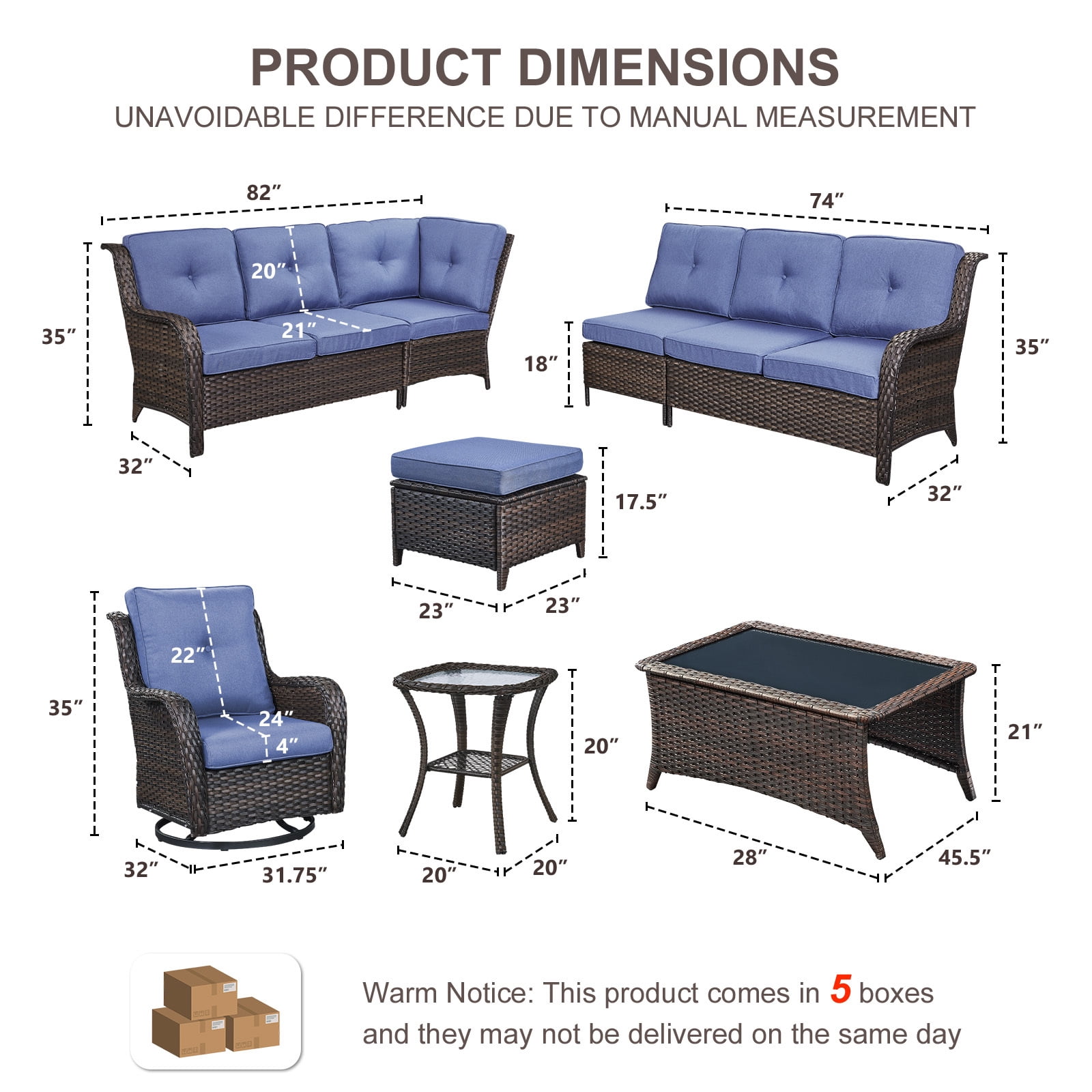 Bellefurn 7 Piece Outdoor Wicker Patio Furniture Set with Swivel Rocking Chairs,Outdoor Sectional Sofa Set L-Shaped Sectional Sofa with Ottomans,Rattan Conversation Set for Backyard Porch Garden