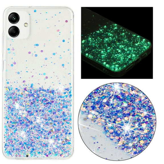 Luminous Case for Samsung Galaxy A05, Glow in the Dark Fluorescent Glitter Case for Women Girls, Bling Sparkle Lightweight Slim Shockproof Protective Phone Cover for Samsung Galaxy A05, Purple