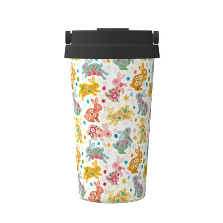

Pofeuu Boho Bunny Print Coffee Mug Iced Coffee Tumbler Cup Double Wall Vacuum Leak-Proof Thermos Mug CoffeeThermos Travel Mug