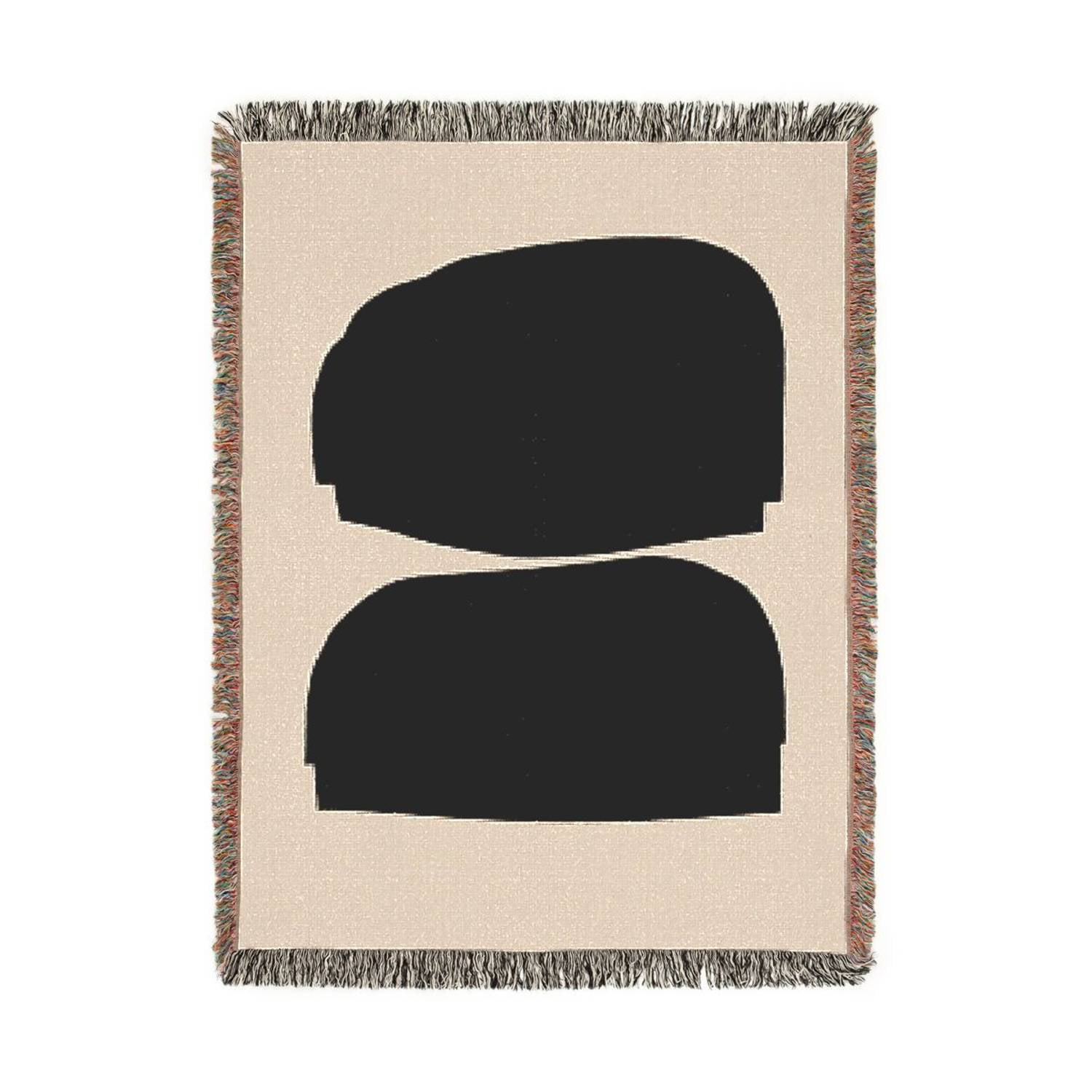 Black and Cream Abstract Blocks Woven Throw Blanket 100% Cotton Minimalist Modern Home Decor